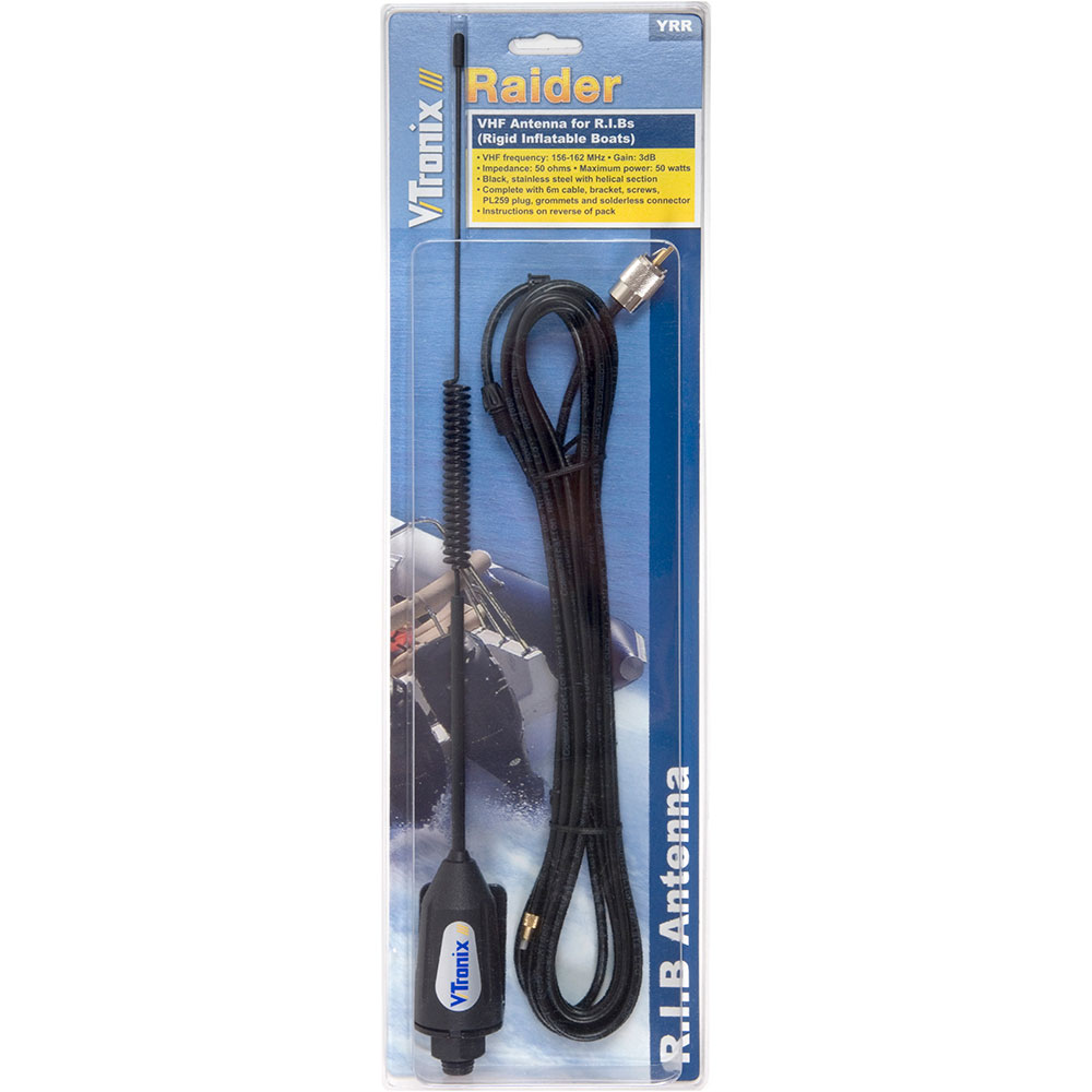 V-Tronix RIB Raider Black S/S Whip VHF Antenna 0.5m, Bracket, 8m RG58